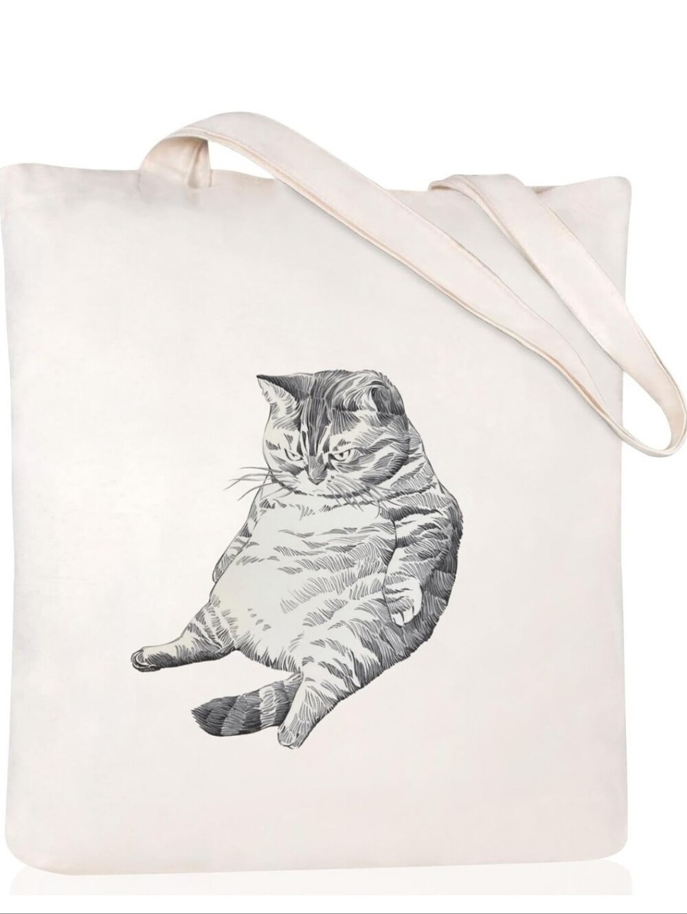 Unbranded Cream Cat Tote Bag with Sitting Cat Illustration